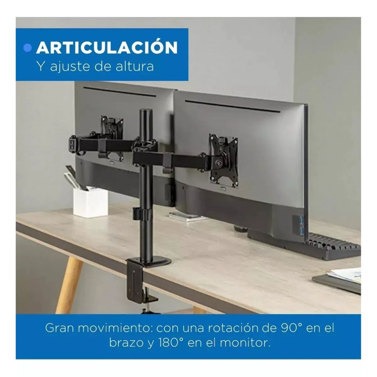 GENERICO - Brazo Soporte Doble Para 2 Monitores Base Escritorio