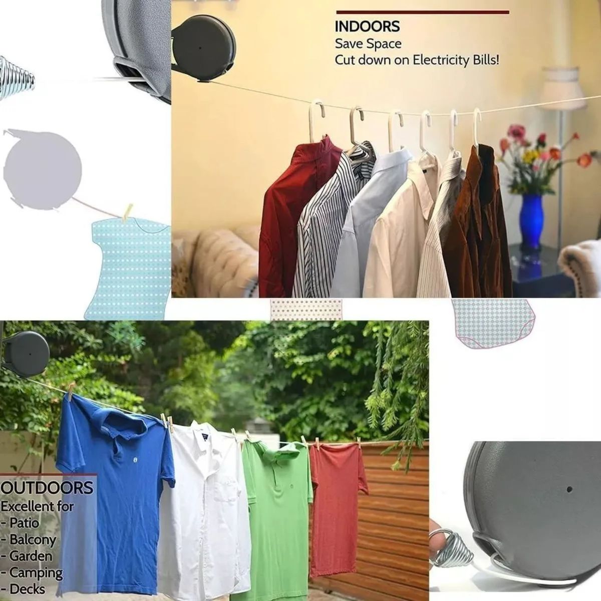 GENERICO - Tendedero Retractil Ropa Colgador Acero Inoxidable