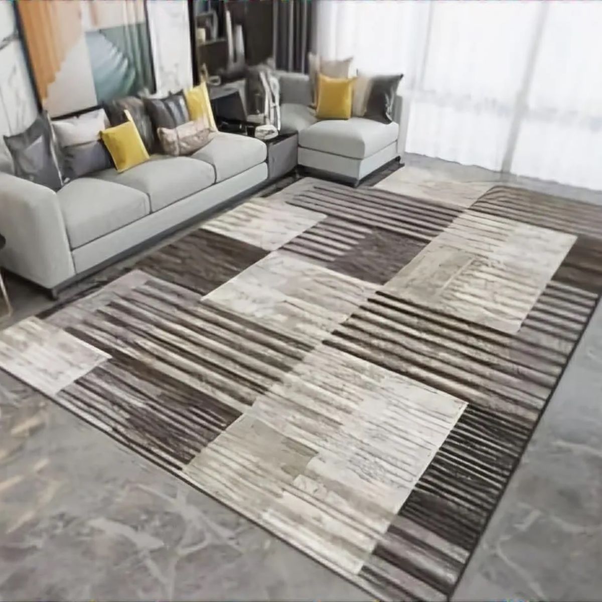 GENERICO - ALFOMBRA PARA LIVING 160X200 DISEÑO GRIS DE LINEAS ABSTRACTA MODERNA ELEGANTE WYM Z37