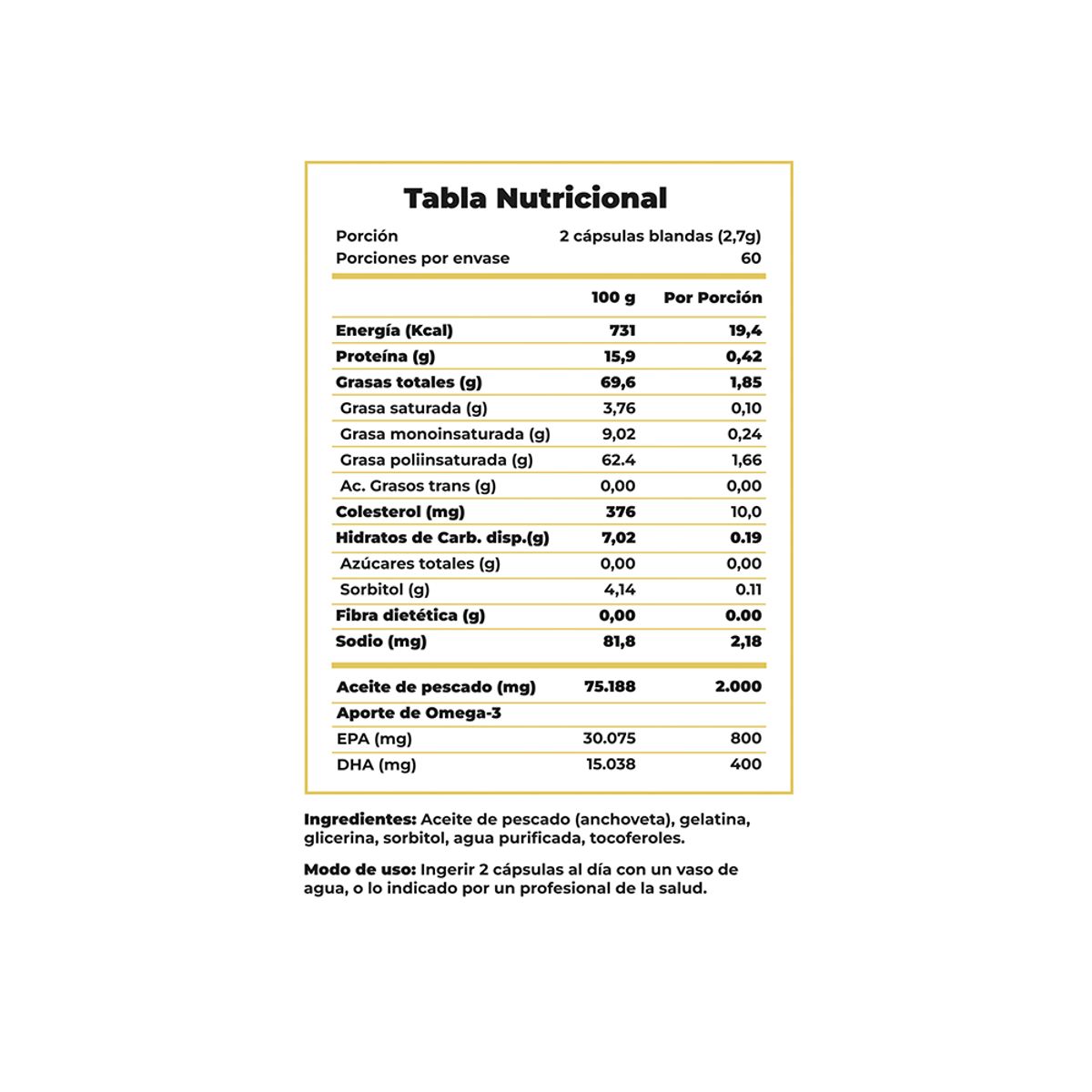 GENERICO - Omega 3 Ultra Clean Label 120 Cápsulas 800 EPA 400 DHA