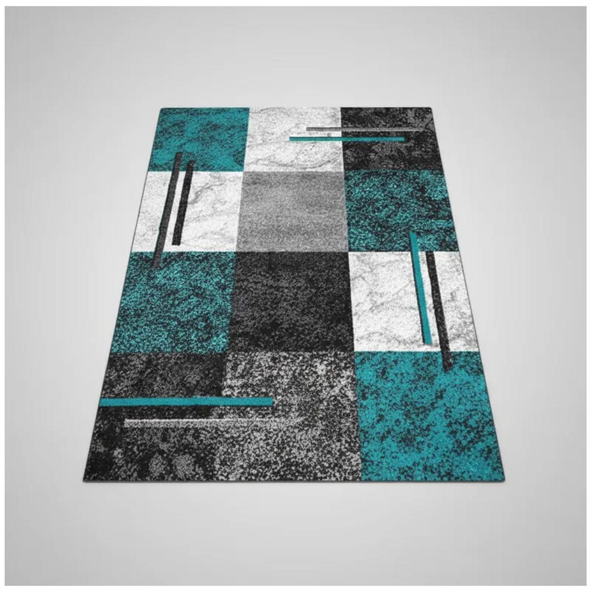 GENERICO - ALFOMBRA PARA LIVING 200X240 DISEÑO CUADRO TURQUESA MODERNA ELEGANTE WYM Z21