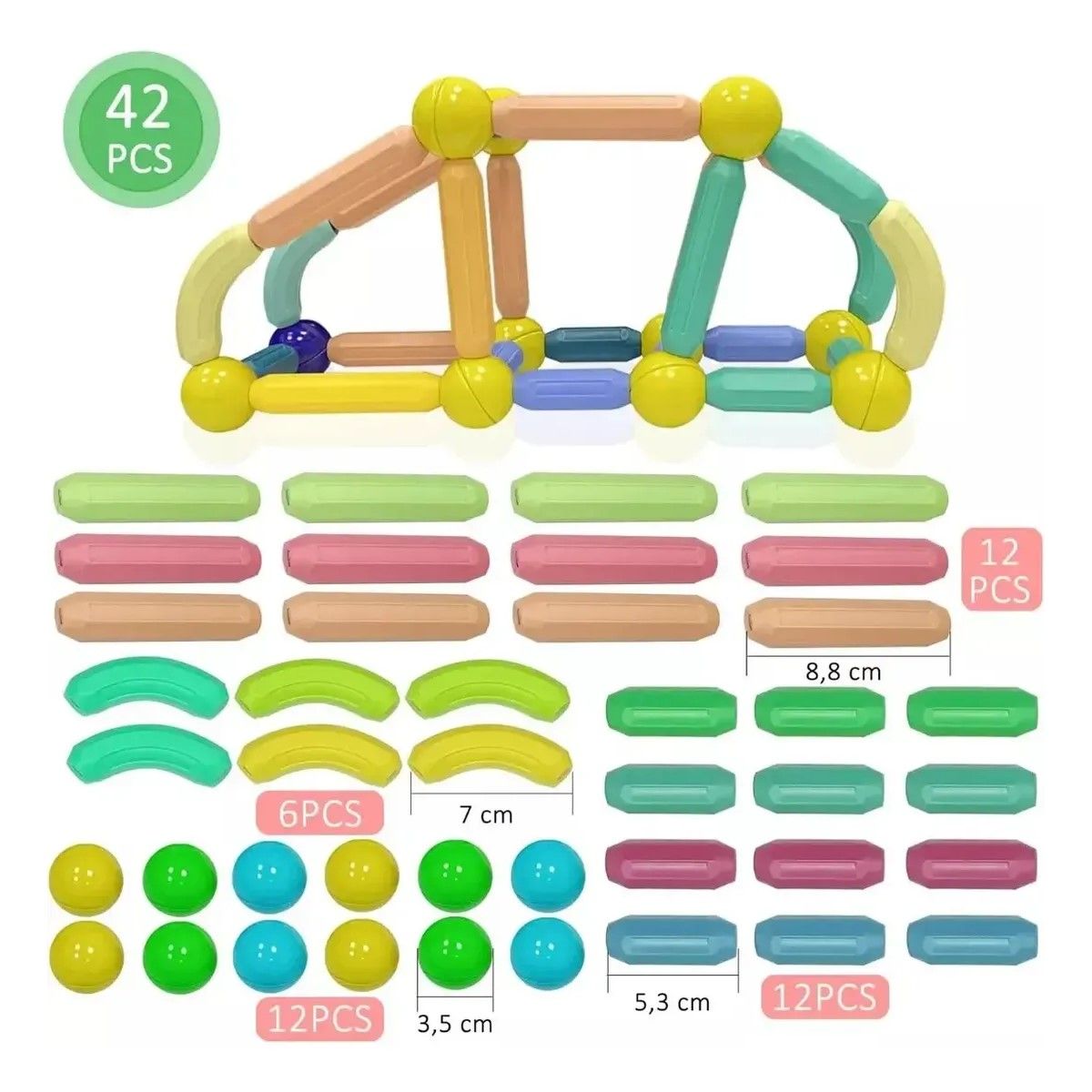 GENERICO - Bloques Magneticos- 42 Piezas Grandes 3d Niños BELUG