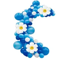 GENERICO - Arco de globos orgánico azul con flores 82pcs