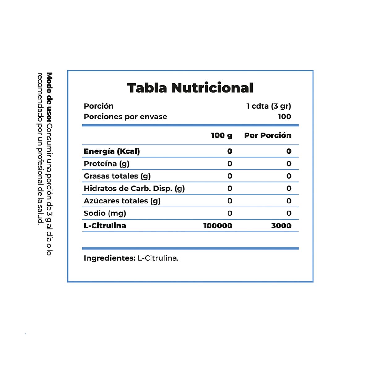 GENERICO - L-Citrulina 300 Grs 100 Servicios Clean Label Pura