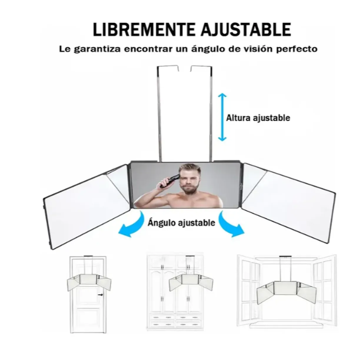 GENERICO - Espejo Triple Corte Pelo 360 Portatil Con Ganchos Ajustable