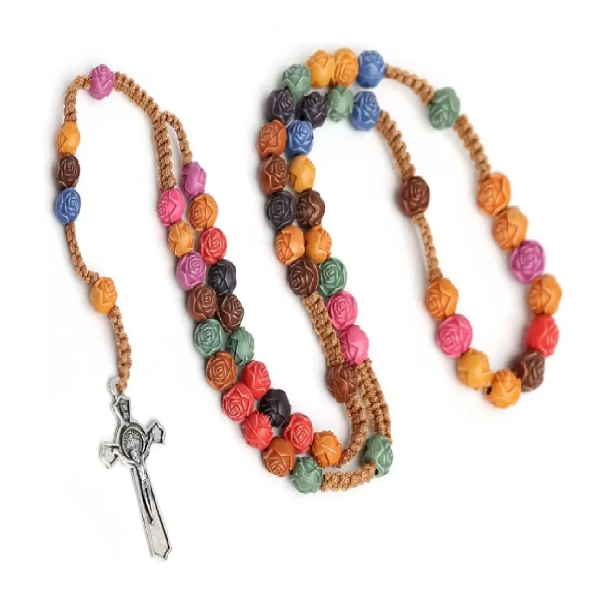 GENERICO - Rosario Católico Artesanal con Cuentas de Flores Collar