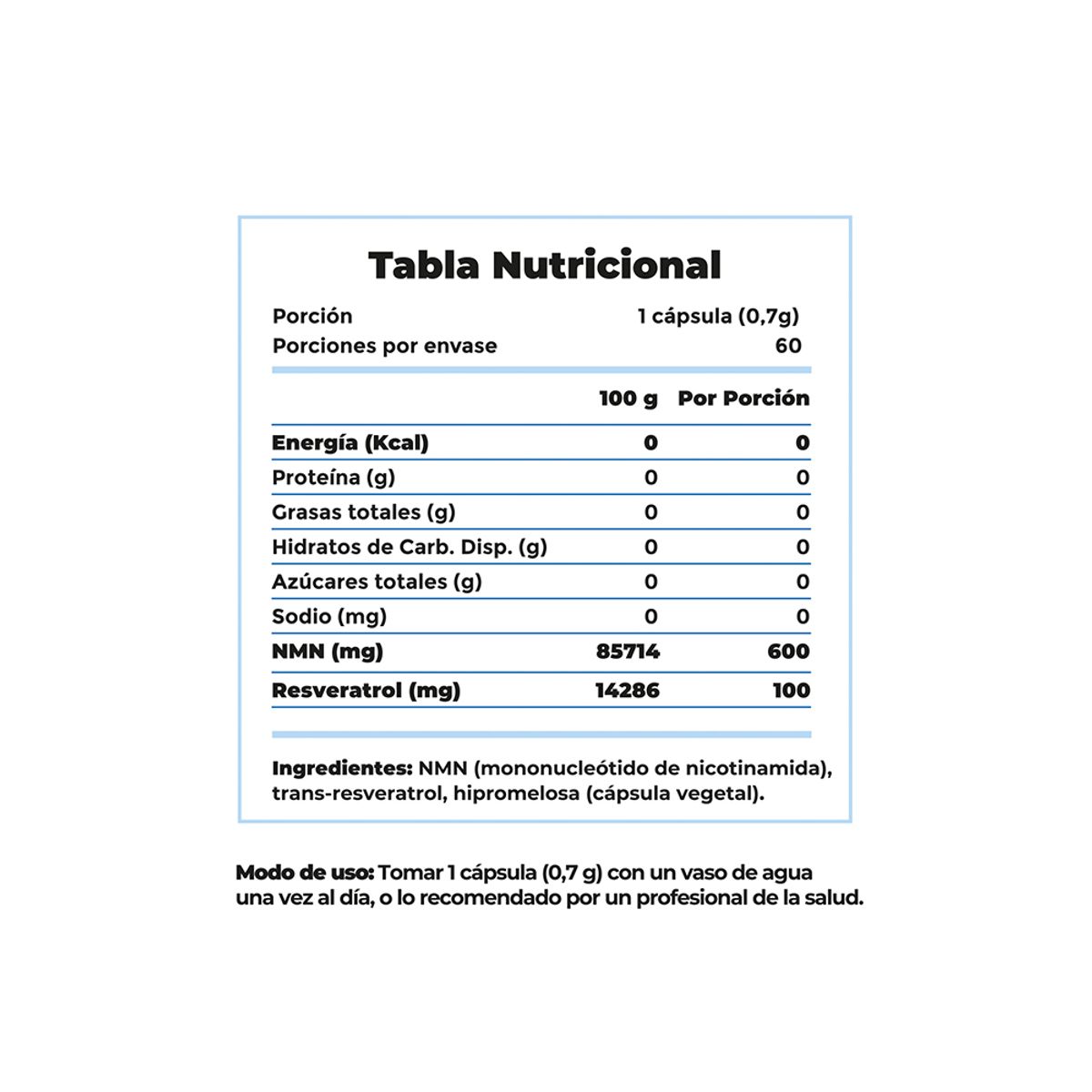 GENERICO - NAD+ Antioxidante (NMN+Resveratrol) 60 Cápsulas Clean Label