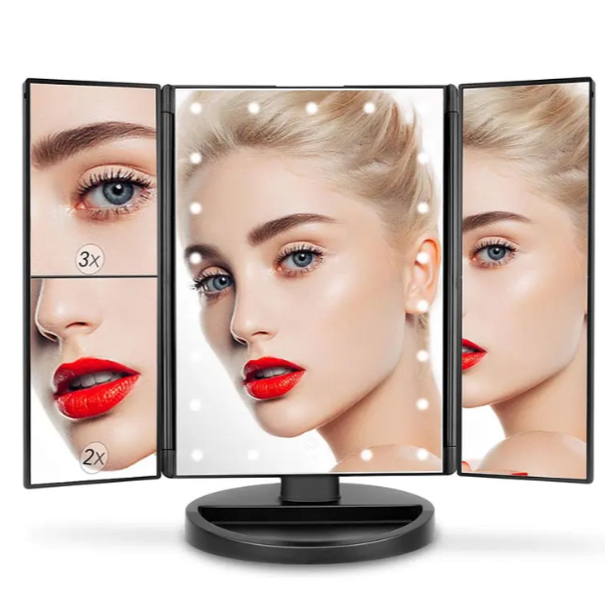 GENERICO - Espejo Maquillaje Led Triptico Aumentos 2x 3x Luz Ajustables