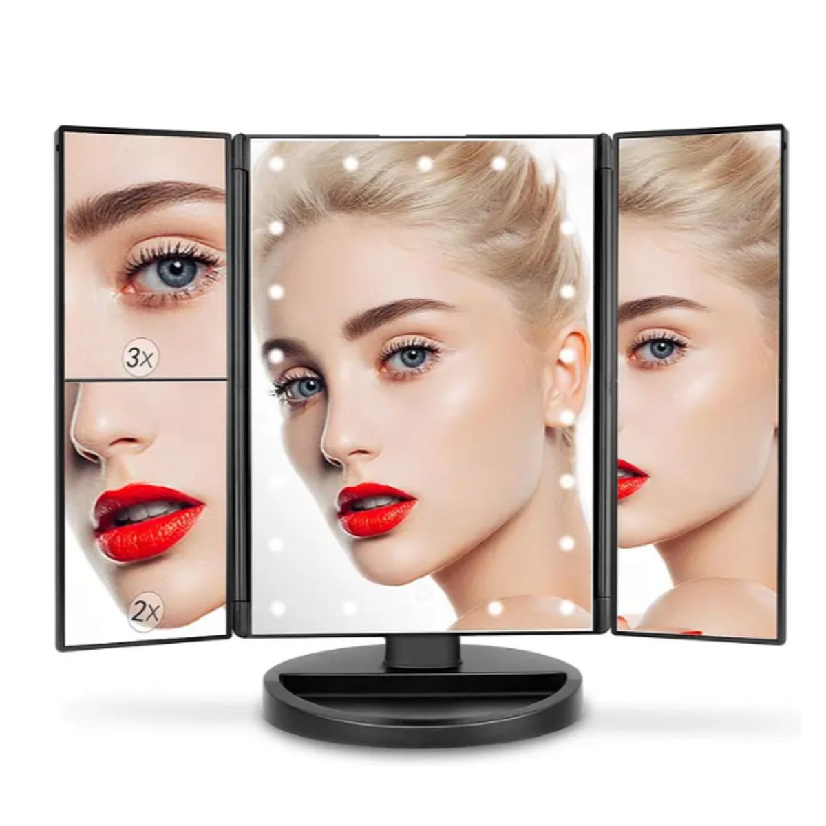 GENERICO - Espejo Maquillaje Led Triptico Aumentos 2x 3x Luz Ajustables