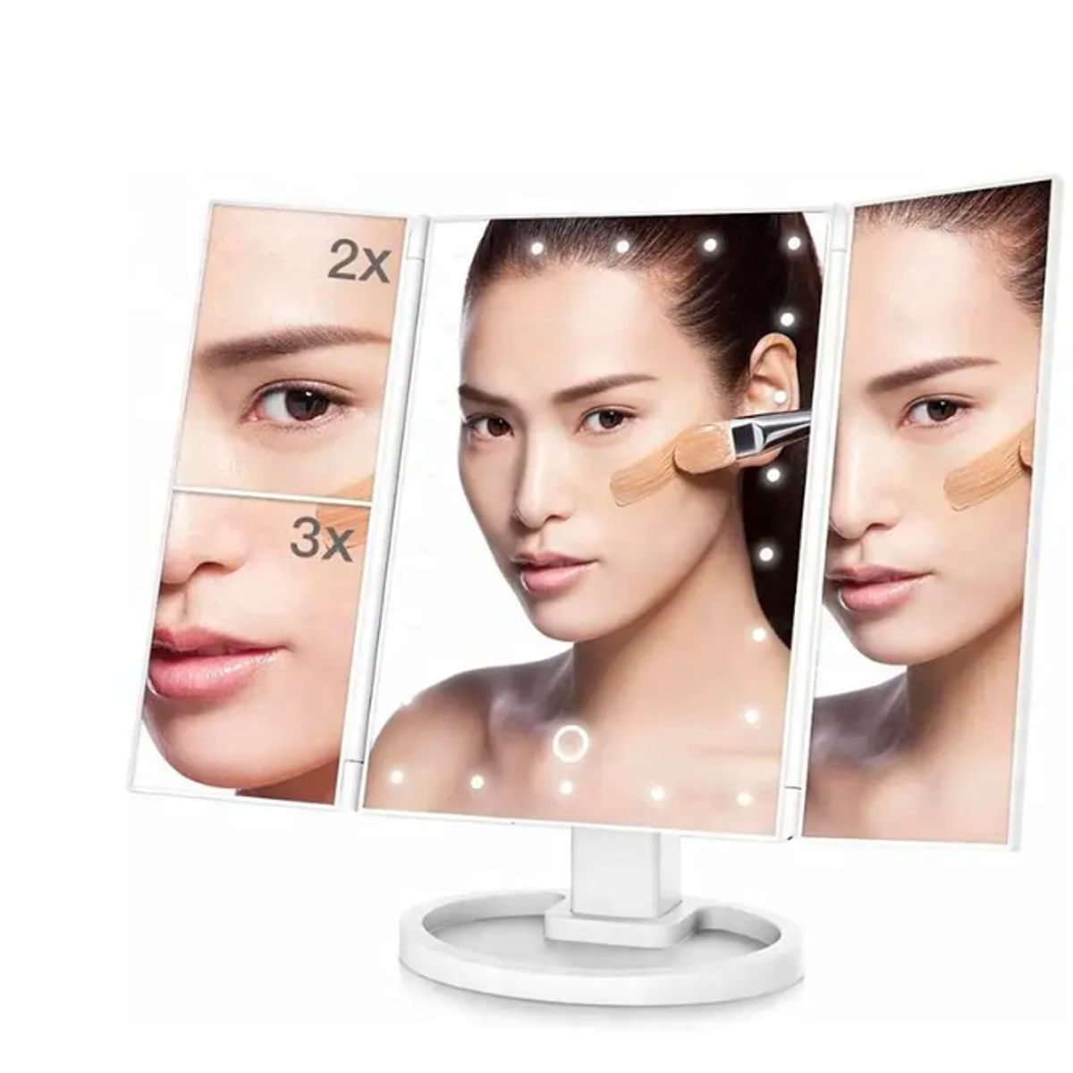 GENERICO - Espejo Maquillaje Led Triptico Aumentos 2x 3x Luz Ajustables