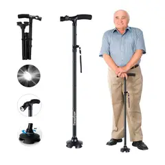 GENERICO - Baston Ortopedico Plegable Con Luz Led Base Adulto Ajustable