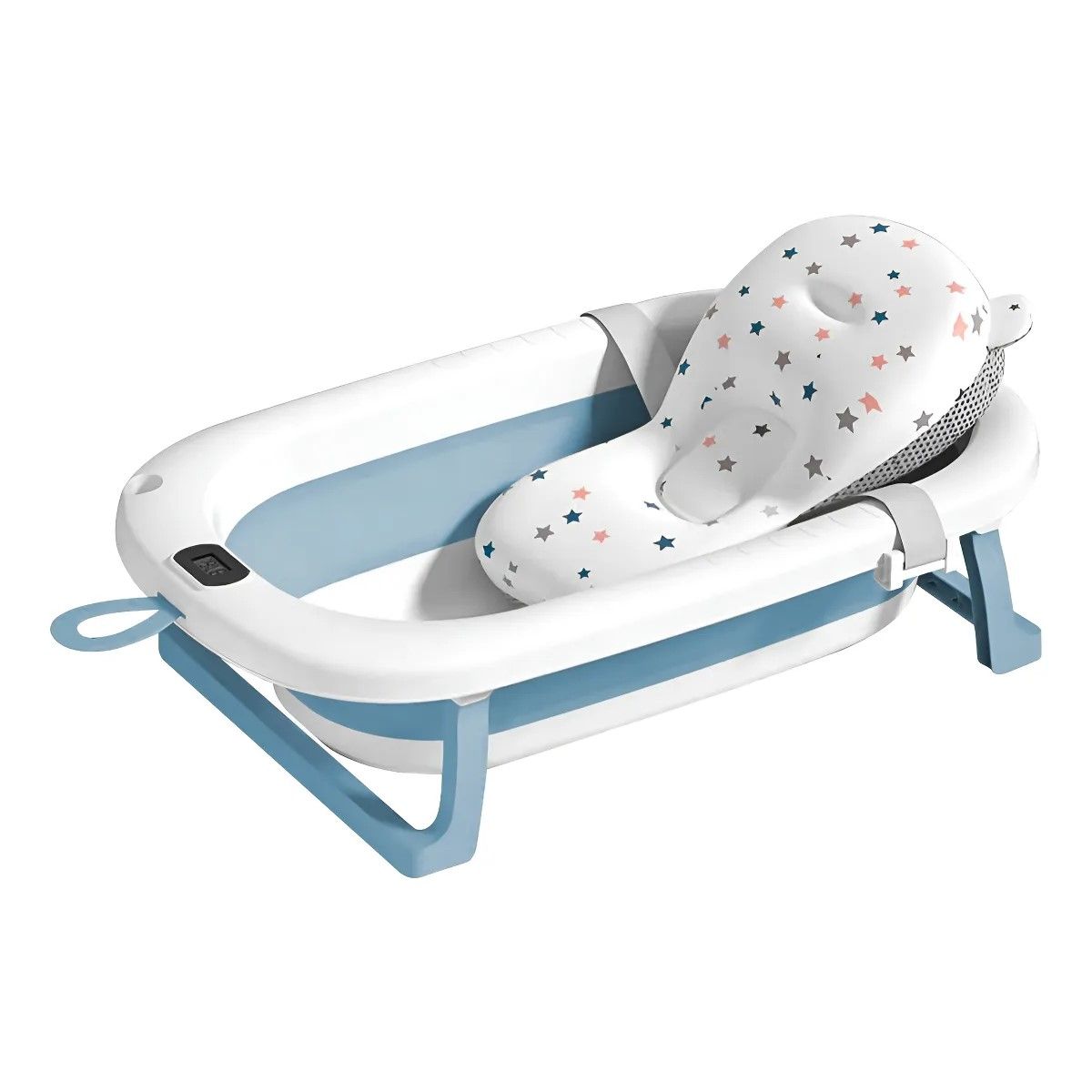 GENERICO - Tina Bebe Bañera Plegable Termometro Malla De Cojin Baño Color Celeste BELUG