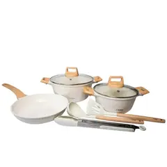 GENERICO - Batería de Cocina 8 Piezas Keep Nude Set Ollas y Sartenes Antiadherentes