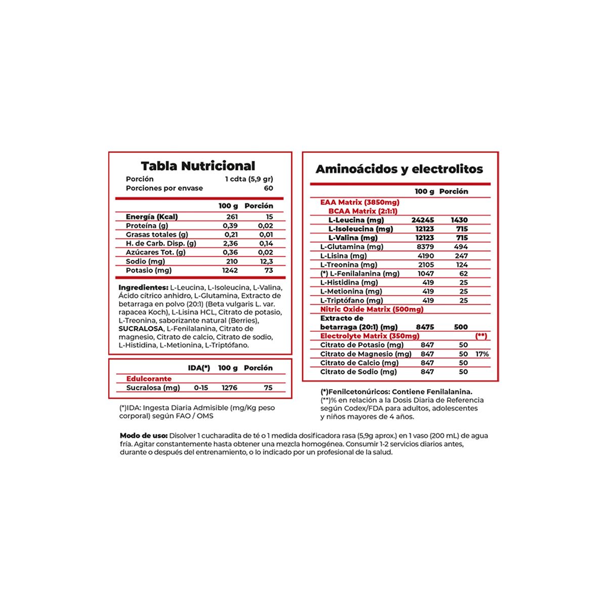 GENERICO - EAAs Aminoácidos Esenciales + BCAA + Electrolitos + Betarraga Clean Label Sabor Wildberries