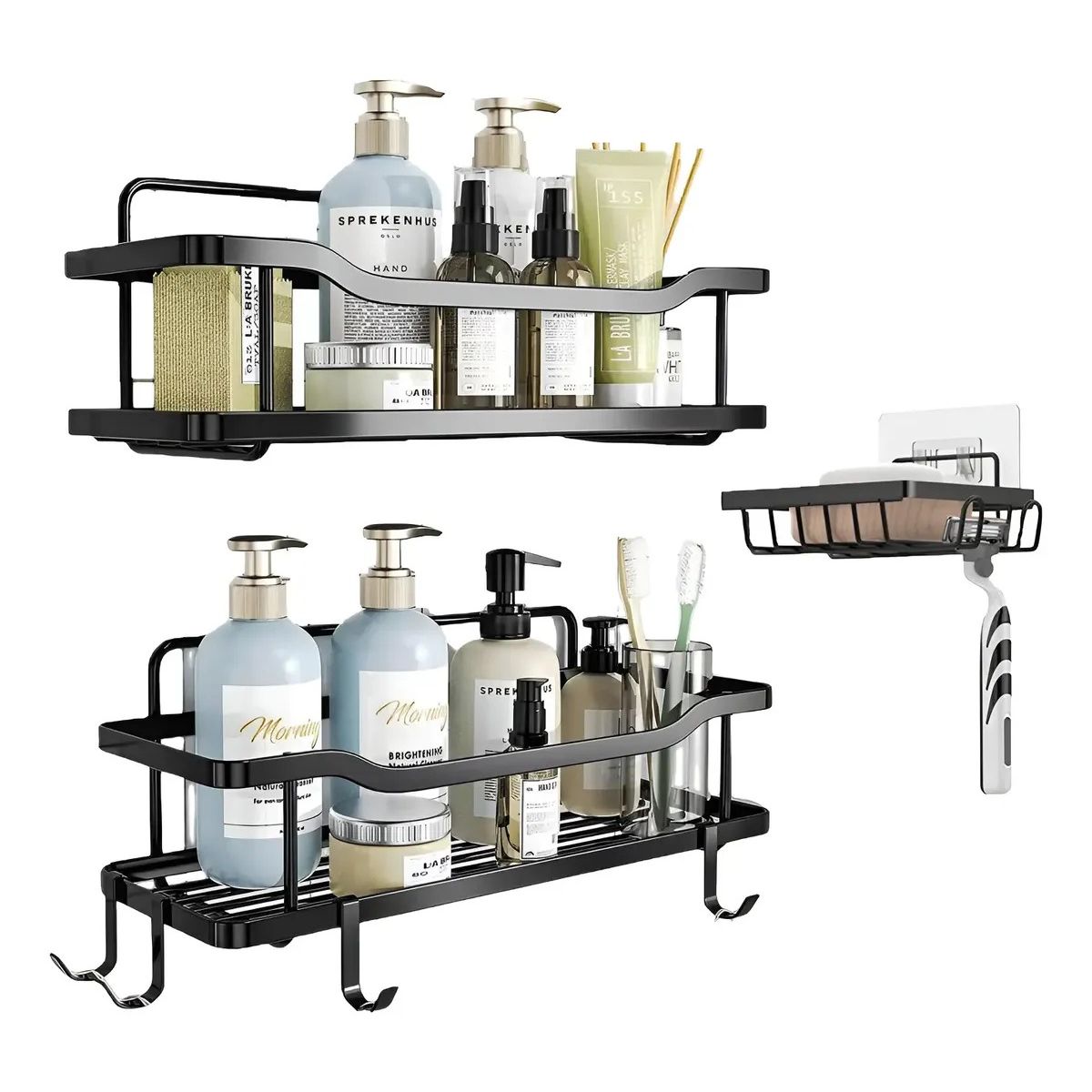 GENERICO - Organizador De Ducha Repisa Baño Adhesivo Set 3 Inoxidable Labg
