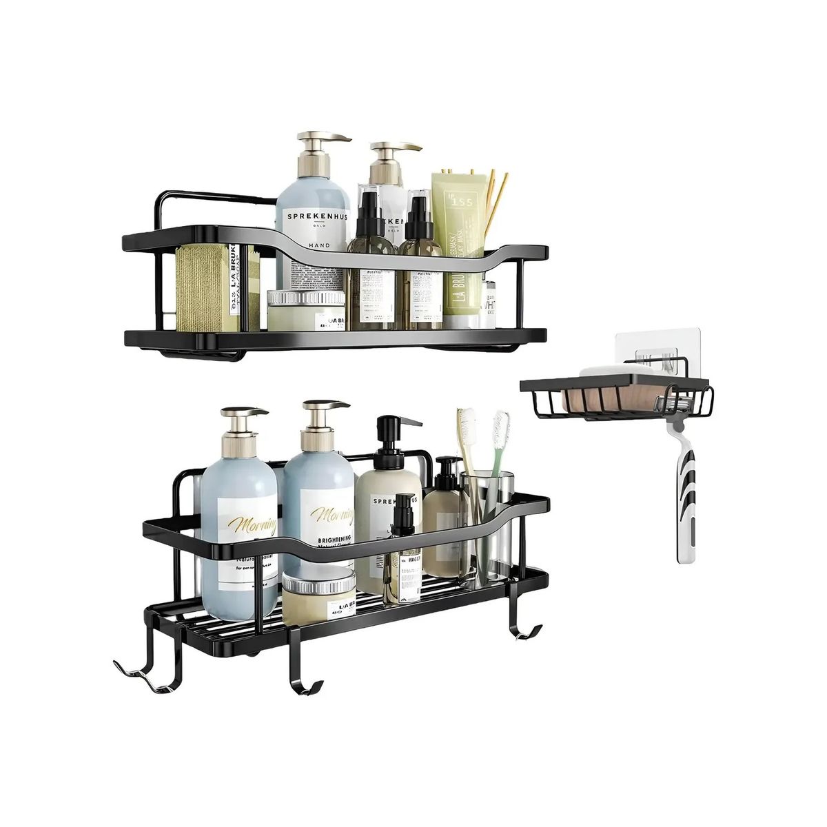 GENERICO - Organizador De Ducha Repisa Baño Adhesivo Set 3 Inoxidable Labg