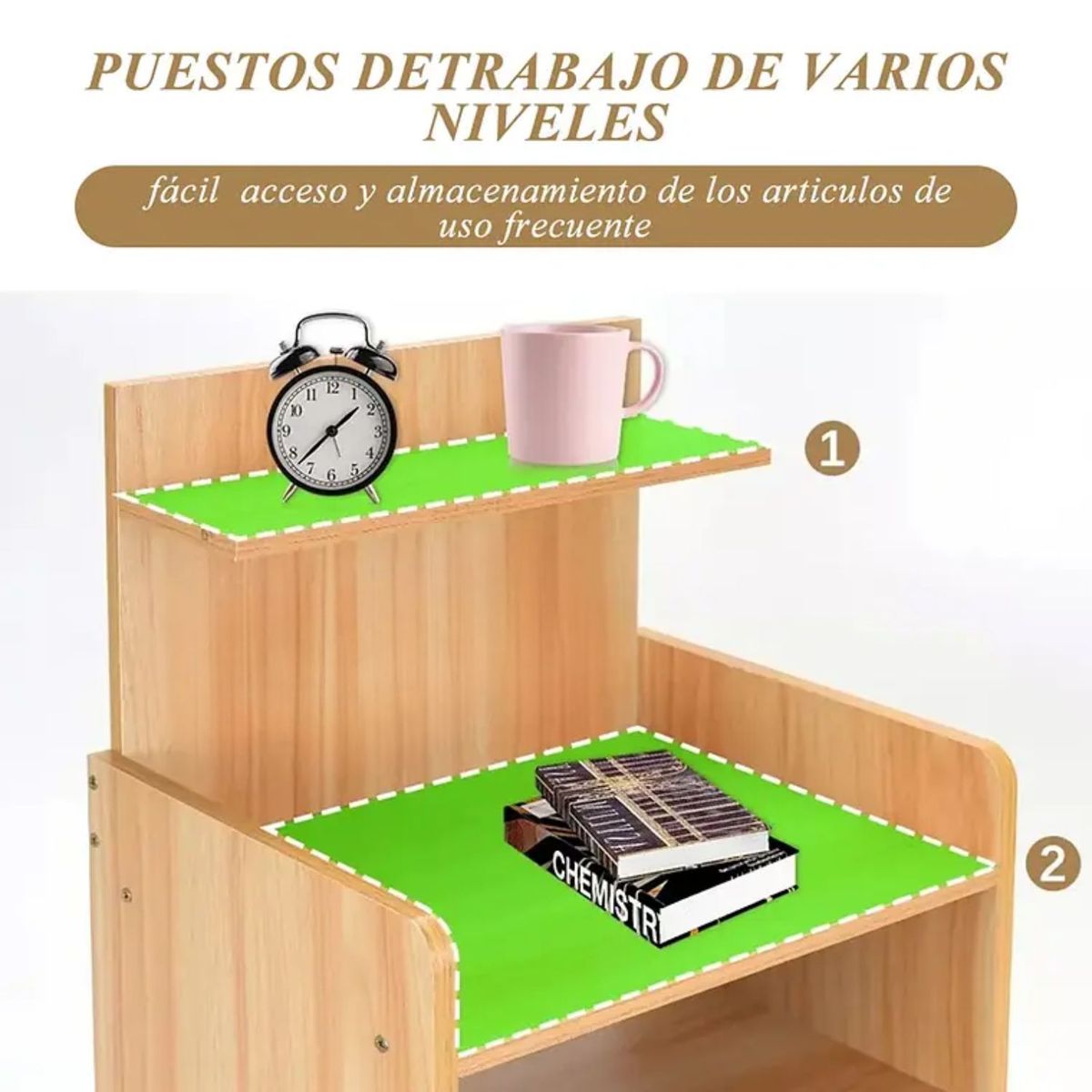 GENERICO - Velador Mesa De Noche 3 Niveles Con Cajon 33*26*60 Cm