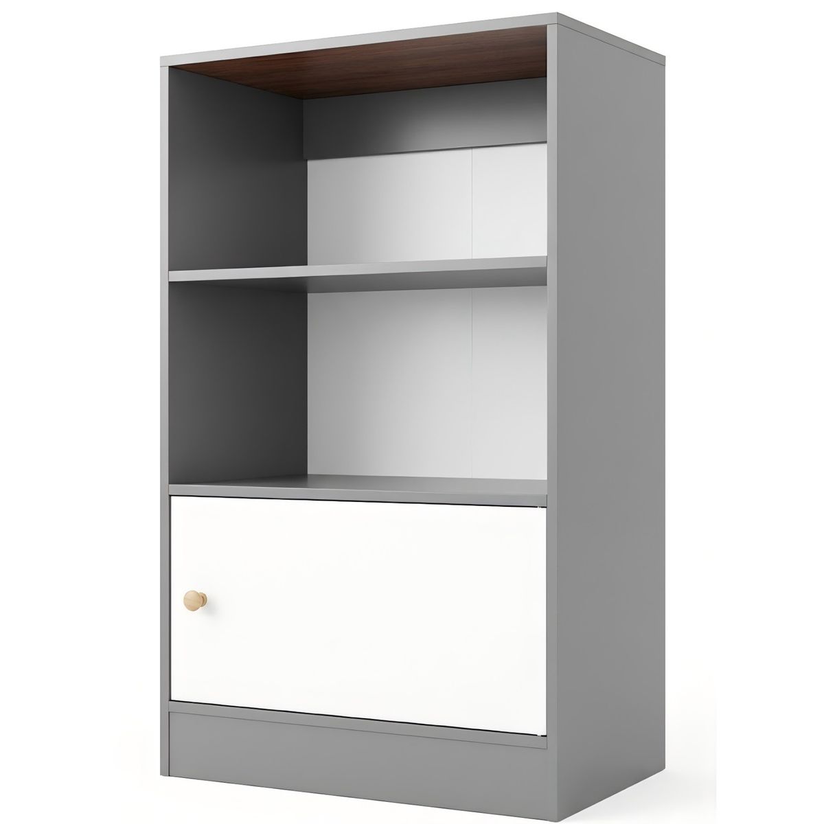 GENERICO - Velador Alto Nórdico Gris 2 Repisas Y 1 Puerta 50x30x81cm