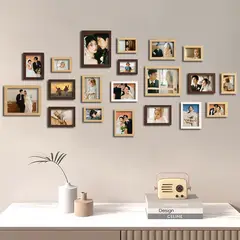 GENERICO - Set Marcos Foto Decorativo Pared 20 Piezas Color blanco y madera natural