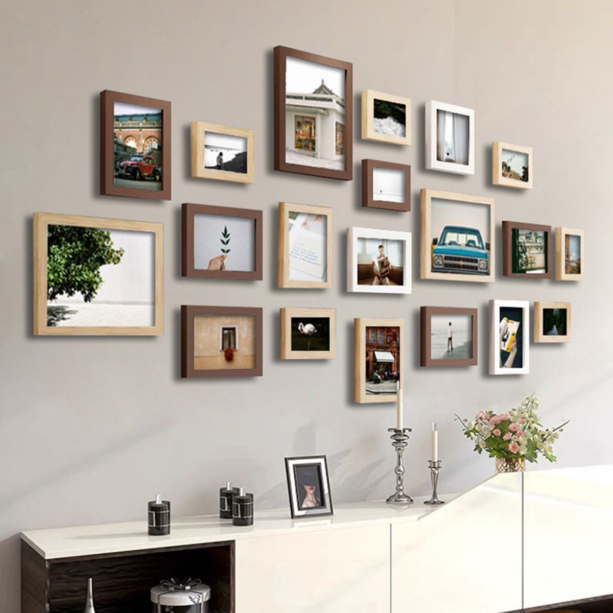 GENERICO - Set Marcos Foto Decorativo Pared 20 Piezas Color blanco y madera natural