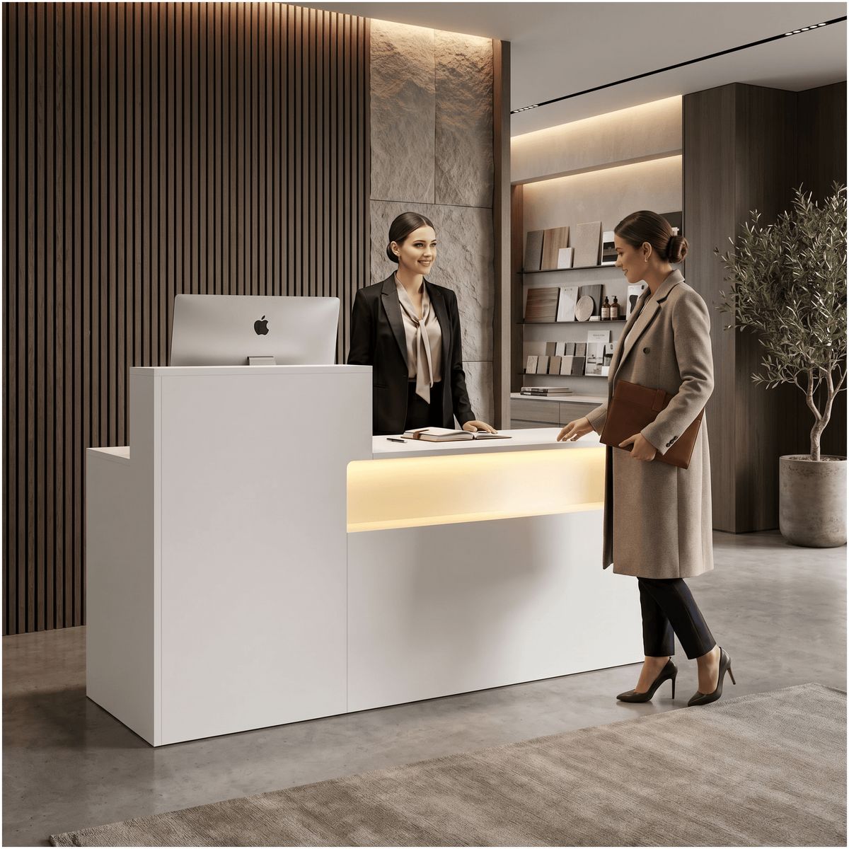 HOMER DESIGN - Escritorio Caja Registradora Mueble Para Recepción Con Luz variable 140cm