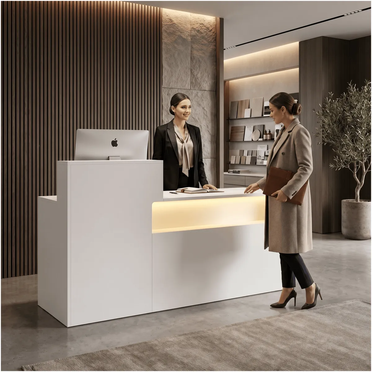 HOMER DESIGN - Escritorio Caja Registradora Mueble Para Recepción Con Luz variable 140cm