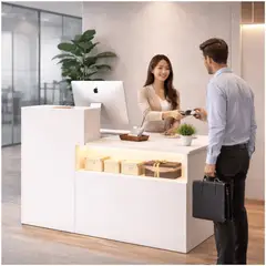 HOMER DESIGN - Escritorio Caja Registradora Mueble Para Recepción Con Luz variable 140cm