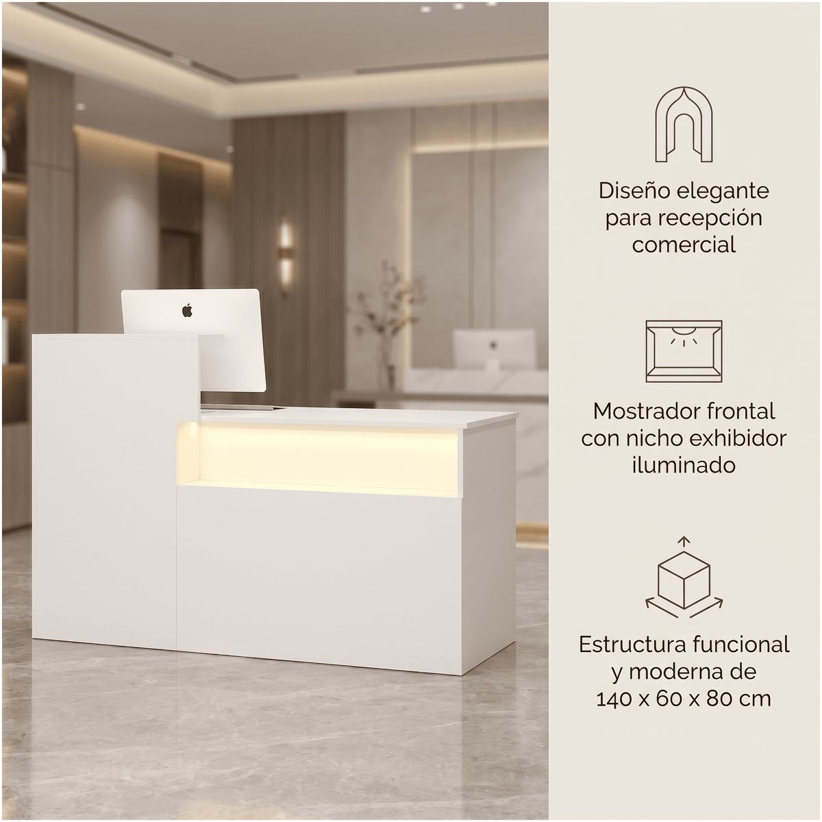 HOMER DESIGN - Escritorio Caja Registradora Mueble Para Recepción Con Luz variable 140cm