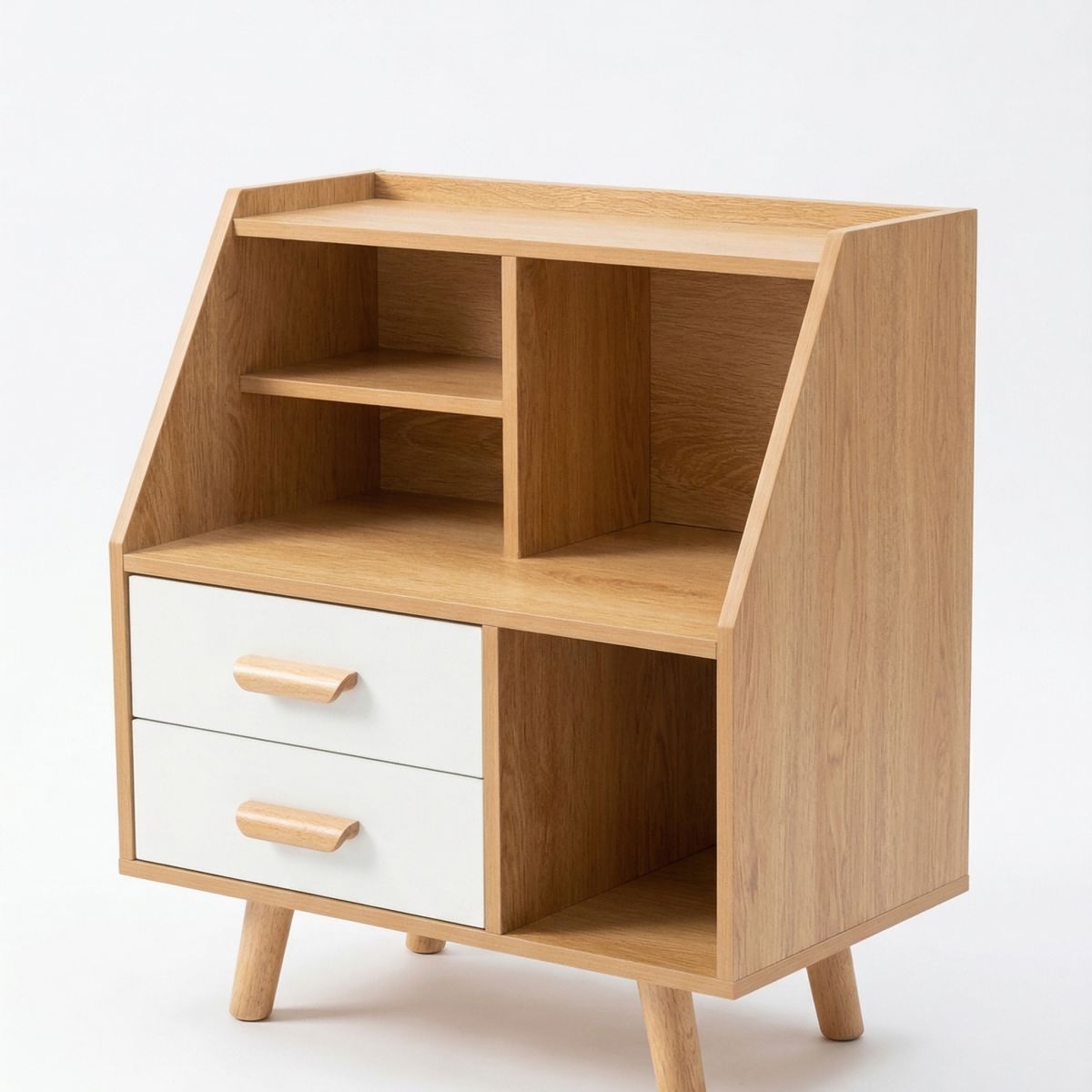 GENERICO - Velador De Madera Multifuncional Con 2 Cajones Y Nichos Abiertos 50x30x61cm