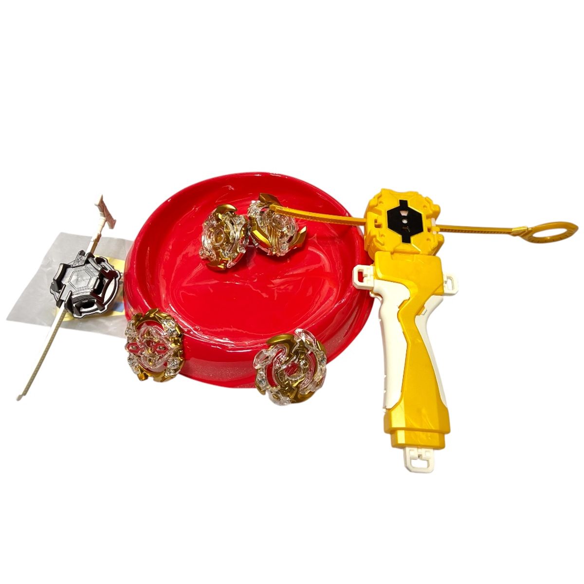 GENERICO - Box o Set Bley Blade, 2 Trompos de batalla con 4 carcasas, 2 Lanzadores y Bey Mini Estadio.