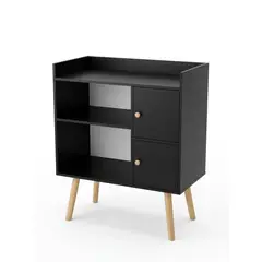 GENERICO - Aparador Buffet Organizar Bicolor Mueble Auxiliar Comedor Negro Minimalista Con Patas De Madera 70x36x80cm