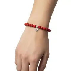 GENERICO - Pulsera protección elasticada de piedra natural y plata con dije de virgen milagrosa