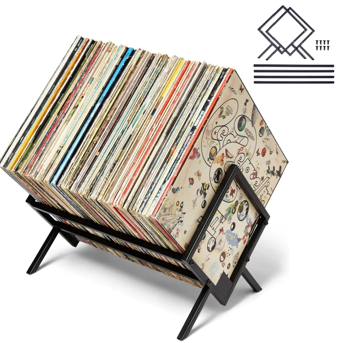 KUANGYE - Soporte De Vinilo Para Discos Vinilo Multiuso,80-100 LPs,Accesorios Para CD,álbumes,revistas,libro