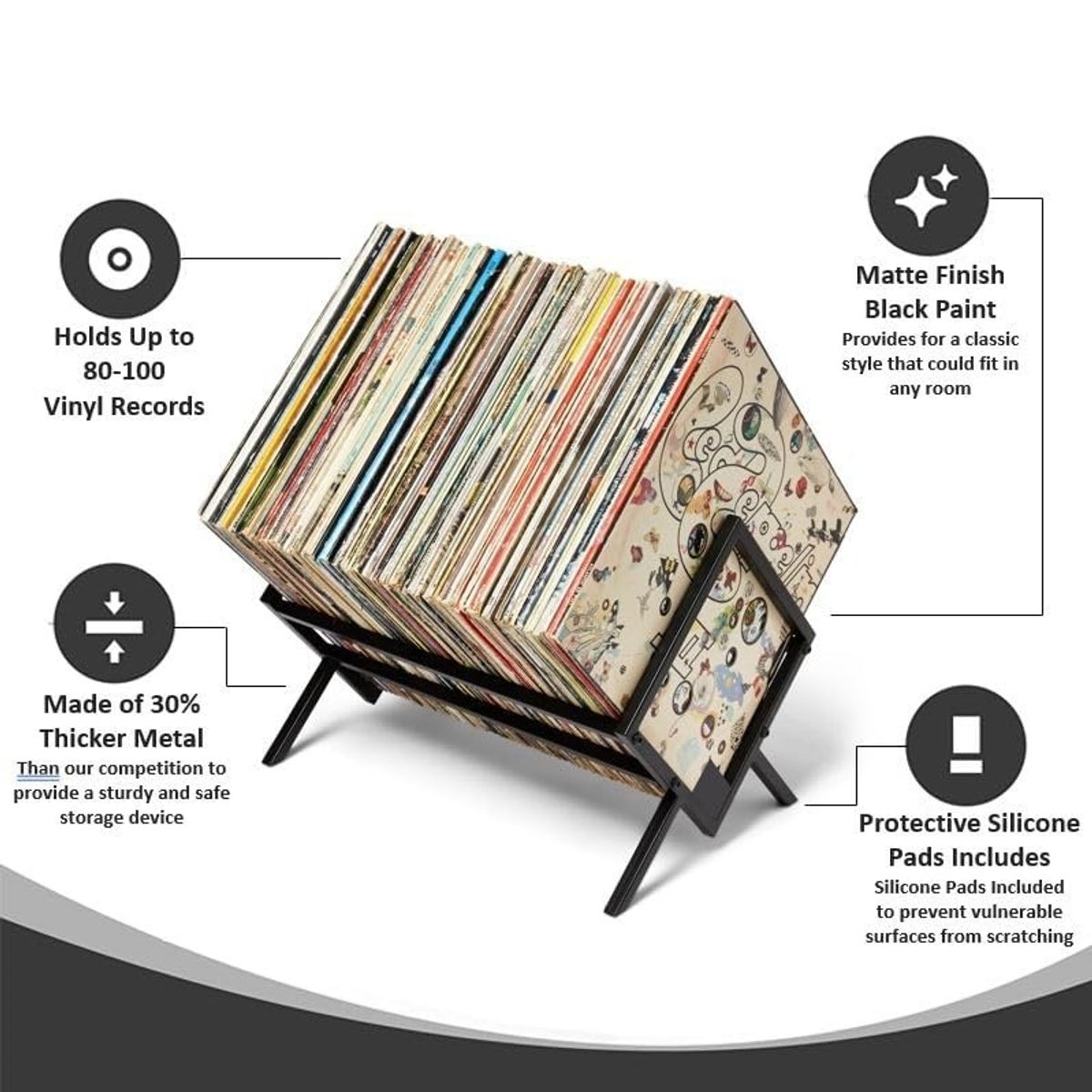 KUANGYE - Soporte De Vinilo Para Discos Vinilo Multiuso,80-100 LPs,Accesorios Para CD,álbumes,revistas,libro