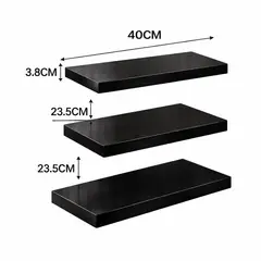 GENERICO - Repisa Flotante Triple Moderna Negra 40Cm Pared Hogar