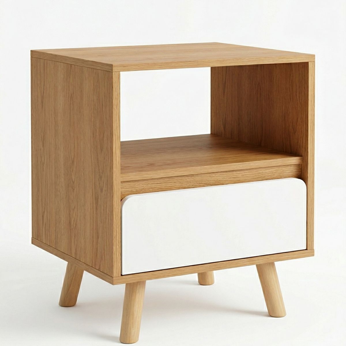 GENERICO - Velador Mesita De Noche Minimalista Nórdico 2 Niveles Con Cajón Madera/blanco 40x35x50cm