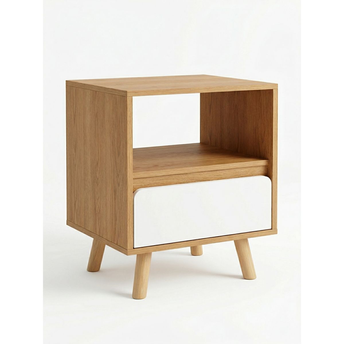 GENERICO - Velador Mesita De Noche Minimalista Nórdico 2 Niveles Con Cajón Madera/blanco 40x35x50cm