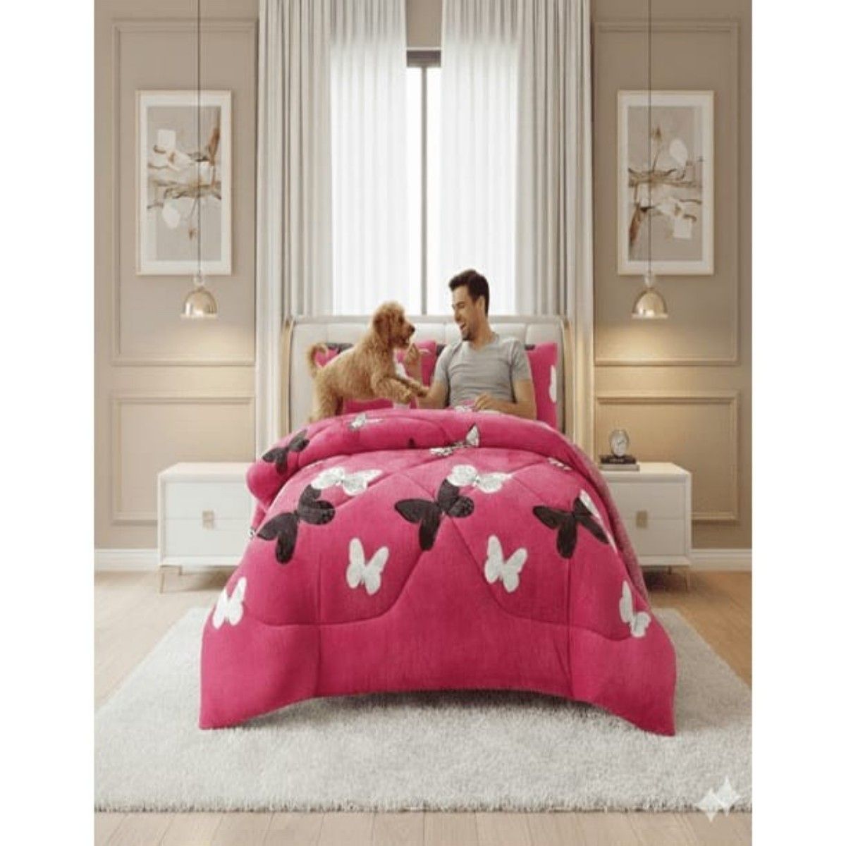 GENERICO - Cubrecama Plush Con Chiporro  De Invierno 1.5 Plaza Infantil Diseño Mariposas