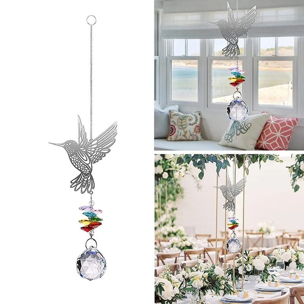 KUANGYE - Atrapasol Colibrí Prismas Colores + Bolsa Árbol De La Vida