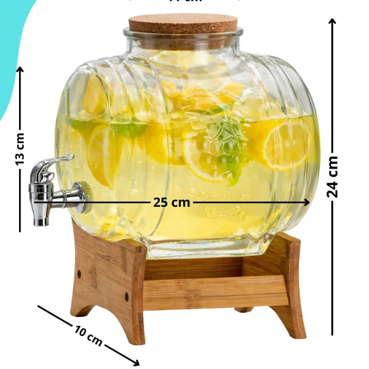 GENERICO - x3 Dispensador Jugo Bebidas Vidrio Bambu Hogar Elegante 3.5lit