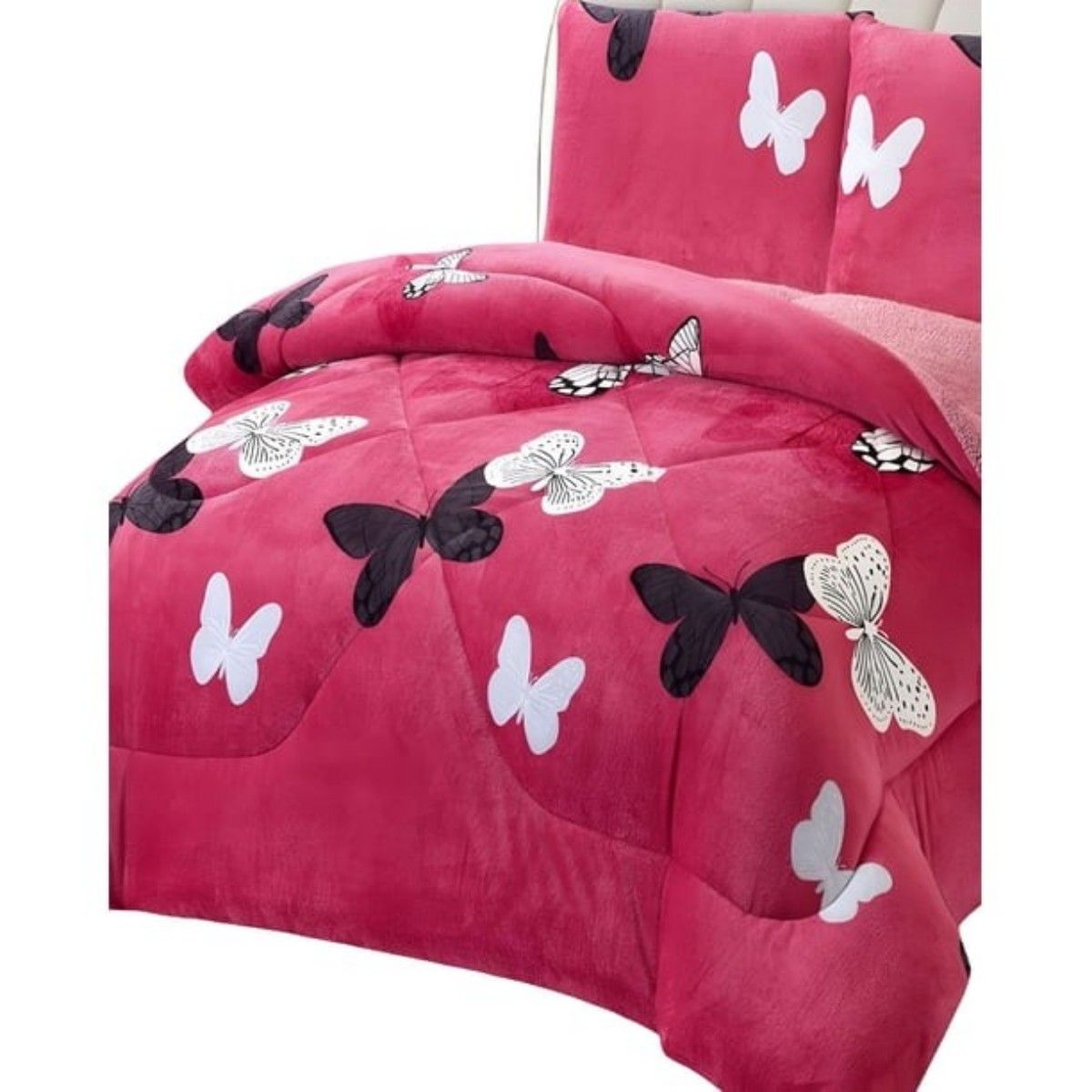 GENERICO - Cubrecama Plush Con Chiporro  De Invierno 2 Plazas Diseño Mariposas