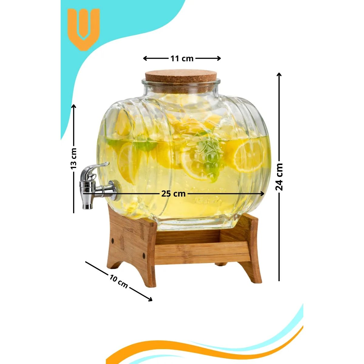 GENERICO - x4 Dispensador Jugo Bebidas Vidrio Bambu Hogar Elegante 3.5lit