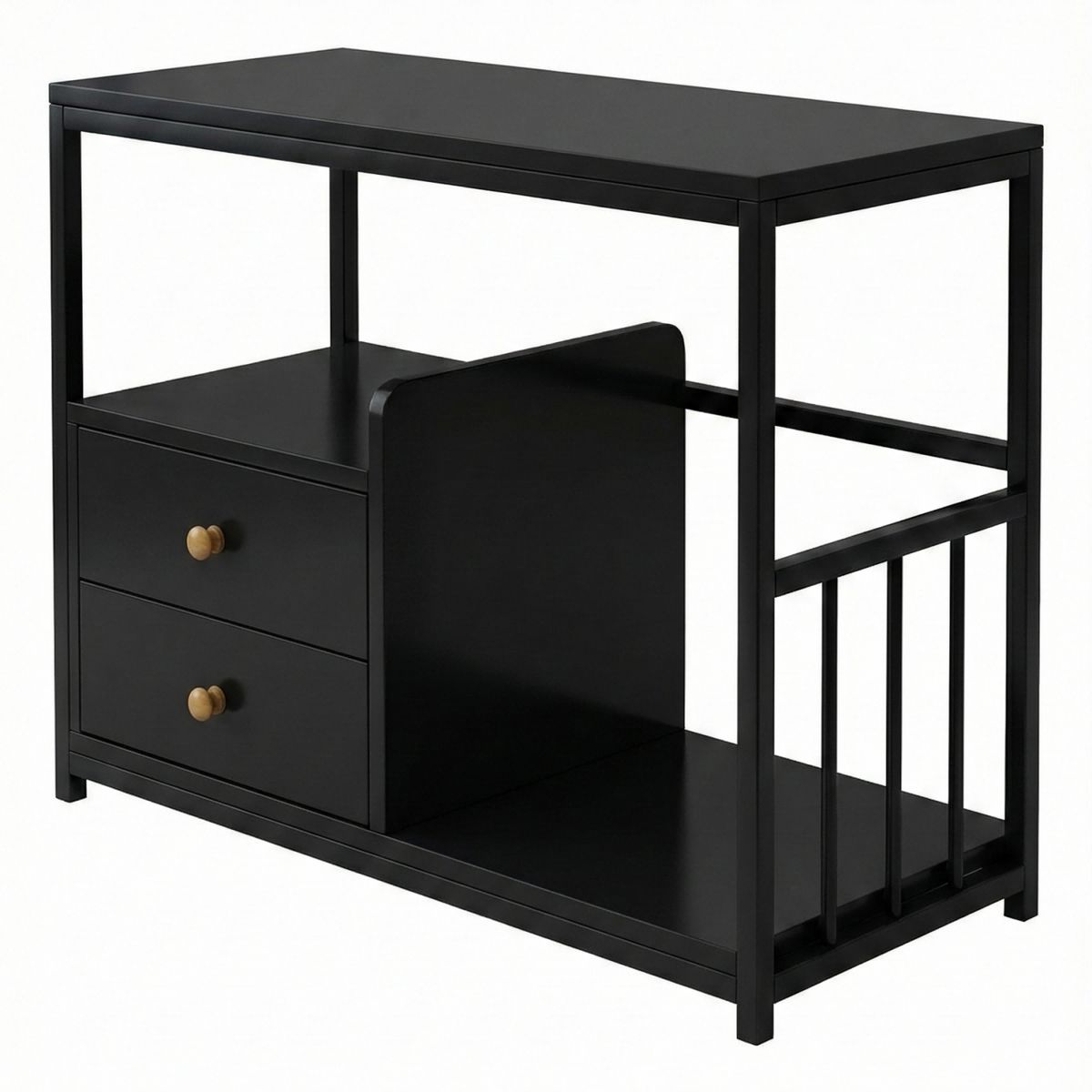 GENERICO - Mesa Auxiliar De Hierro Industrial 2 Cajones Y Repisas 70x38x68ccm Madera Metal