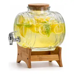 GENERICO - Jarra Dispensadora Cristal 3.5l Soporte Madera Minimalista Dispensador Bebidas Vidrio 3.5l Grifo