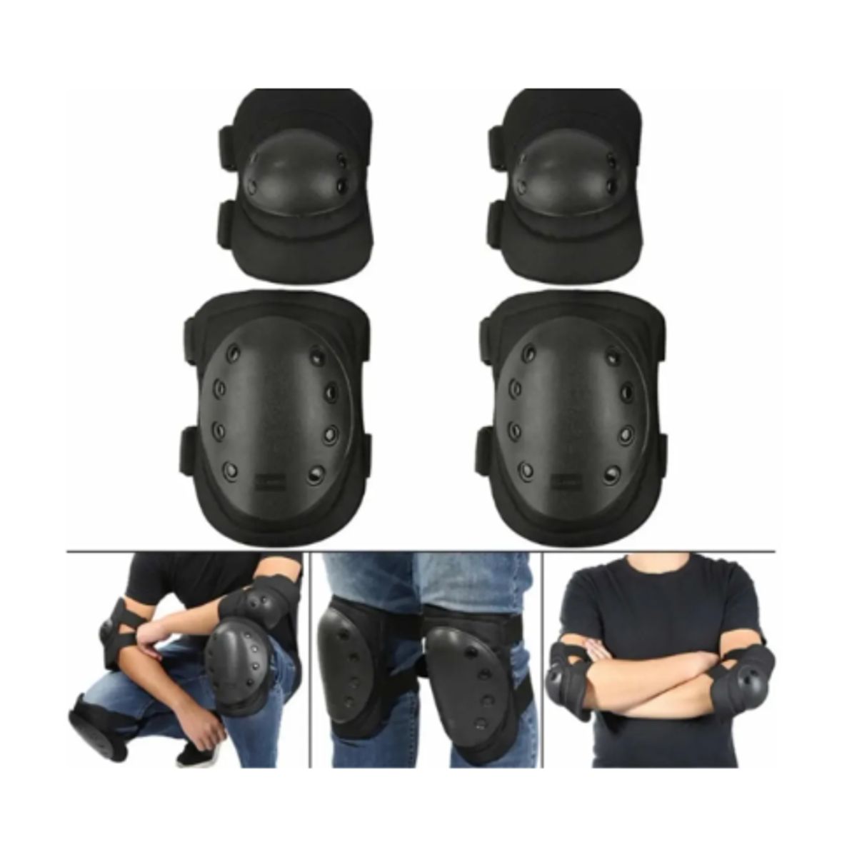 GENERICO - Set Proteccion Skate Casco Negro + Rodilleras Y Coderas