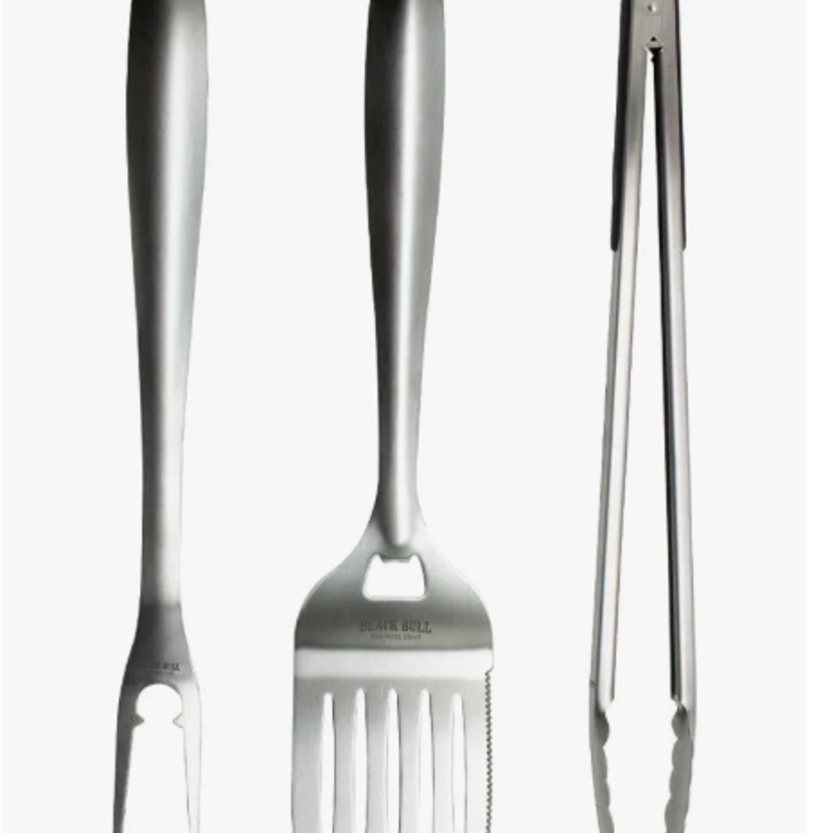 GENERICO - Set Parrillero de Acero Inoxidable Black Bull 3 Piezas Espátula Pinza Tenedor