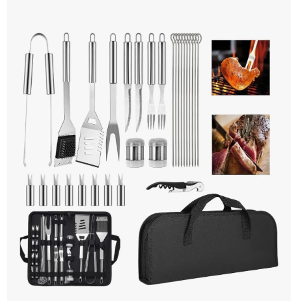 GENERICO - 29pcs Kit Parrillero Acero Inoxidable Inox Juego Utensilios