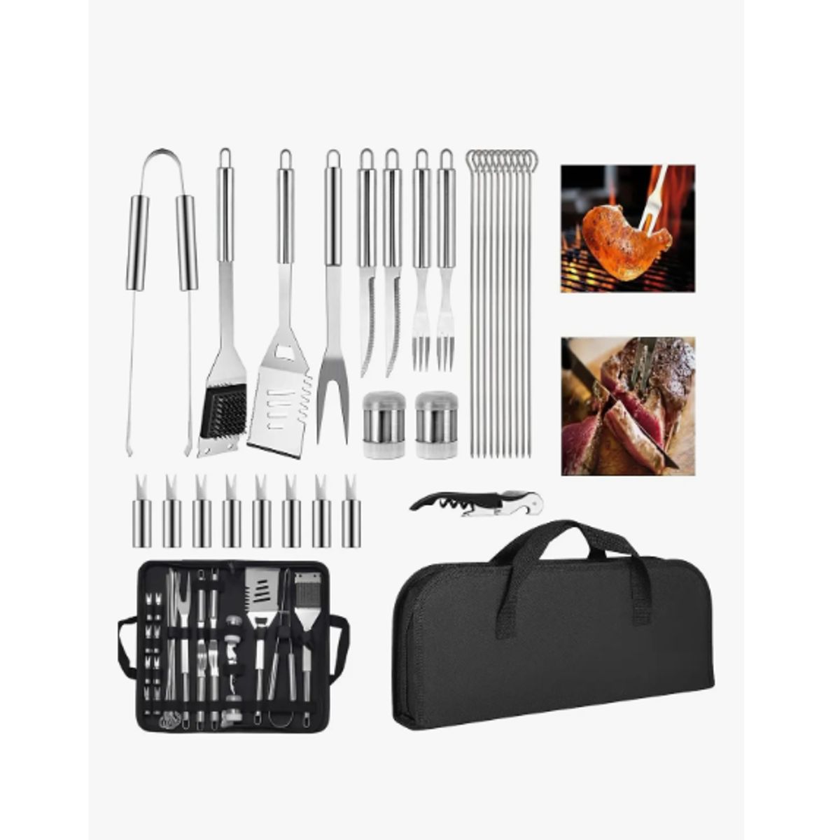 GENERICO - 29pcs Kit Parrillero Acero Inoxidable Inox Juego Utensilios