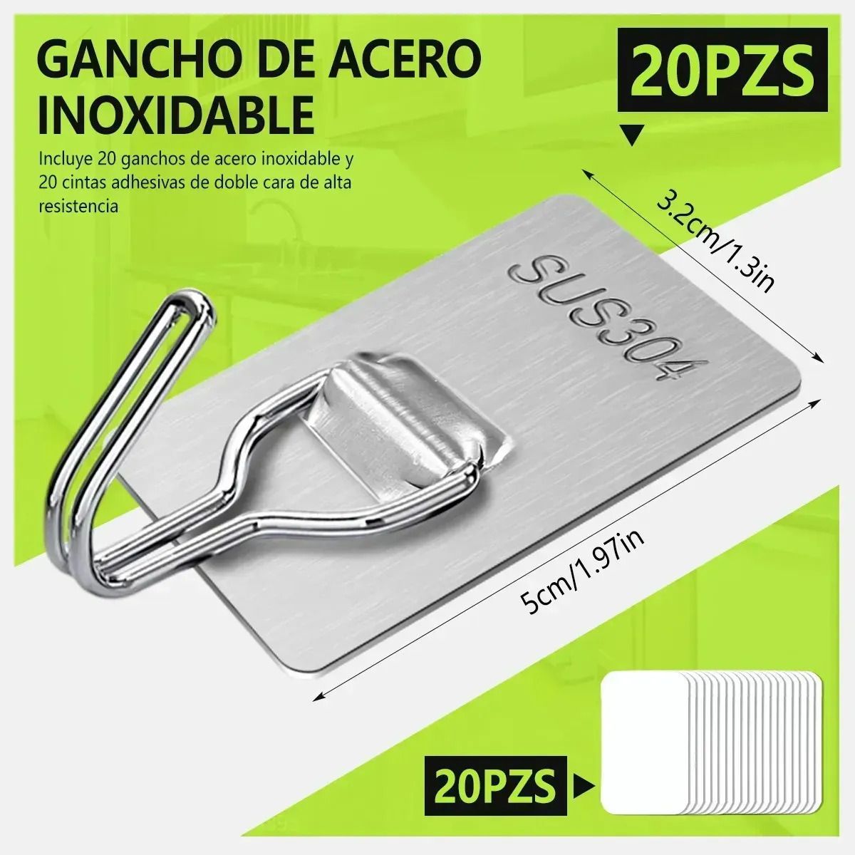 GENERICO - 20Pcs Ganchos Adhesivos Acero Inoxidable Impermeable Para Baños Hogar Cocina