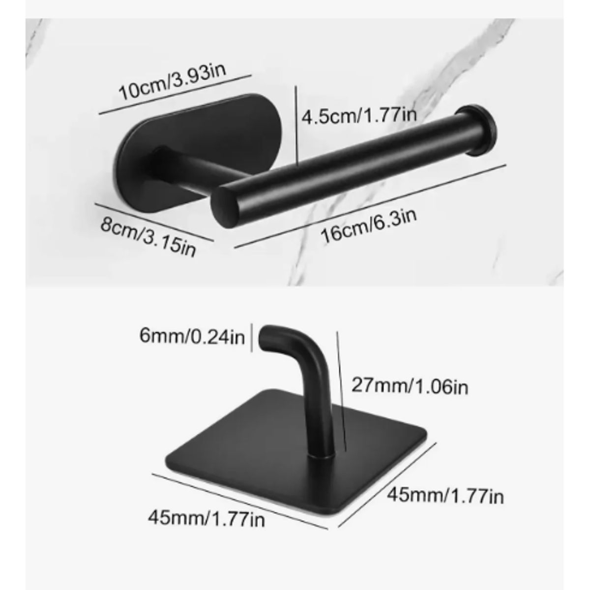 GENERICO - Porta Papel Higienico 304 Inoxidable Negro 4 Gancho De Ropa